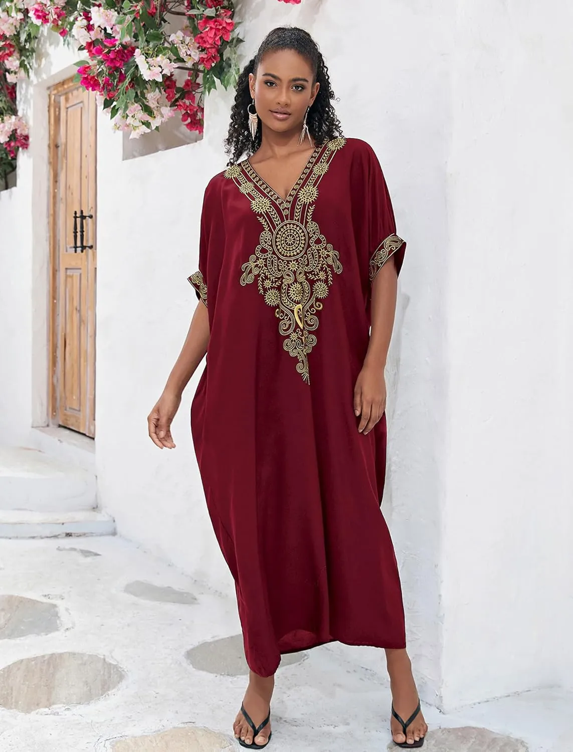 Moroccan Kaftan Dresses for Women Plus Size Caftans Loungewear Embroidered Beach Kaftan Cover up moomoo House Dress