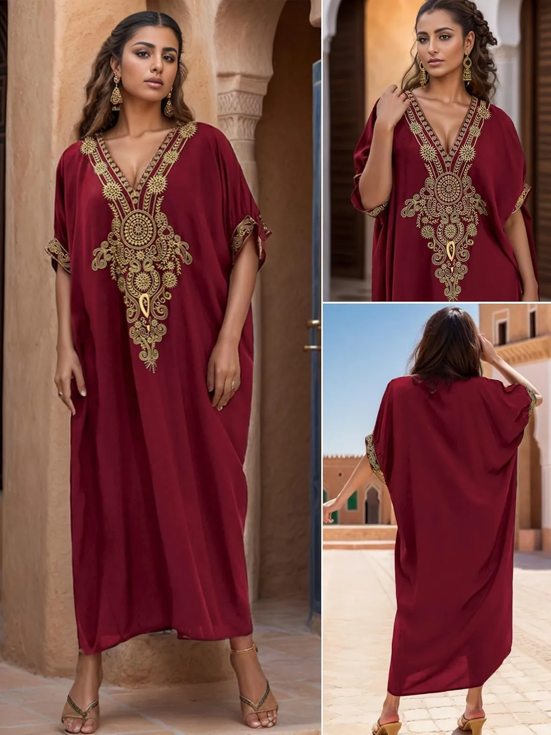 Moroccan Kaftan Dresses for Women Plus Size Caftans Loungewear Embroidered Beach Kaftan Cover up moomoo House Dress