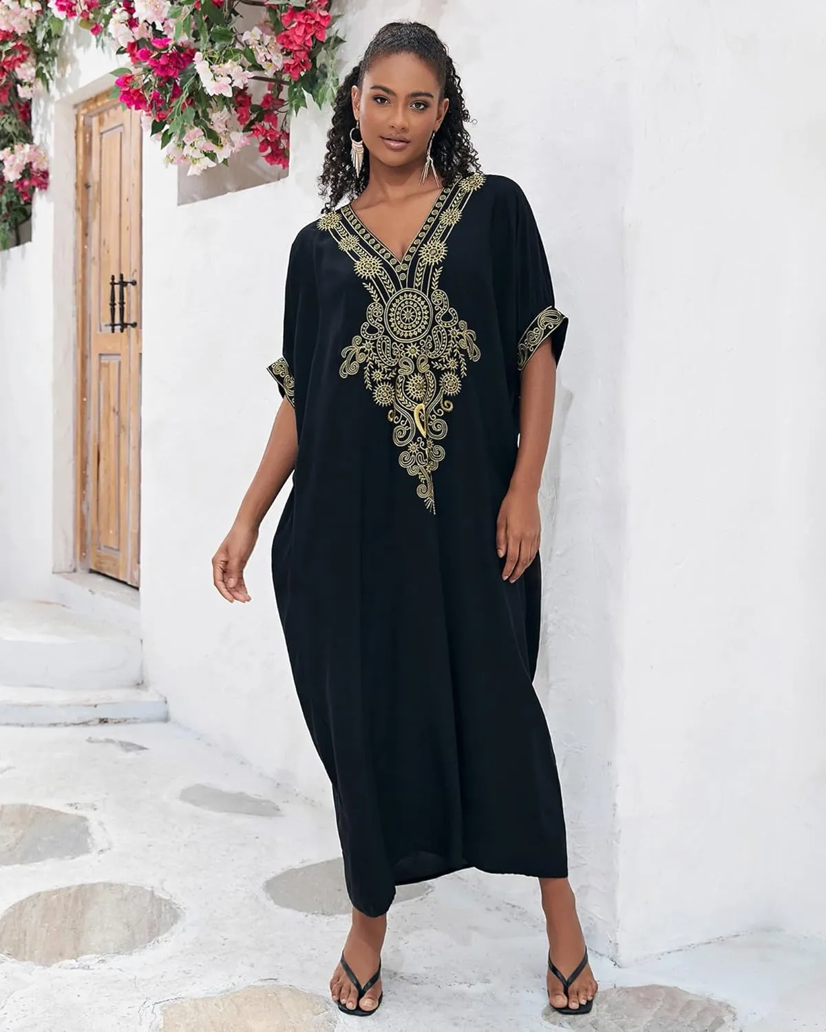 Moroccan Kaftan Dresses for Women Plus Size Caftans Loungewear Embroidered Beach Kaftan Cover up moomoo House Dress