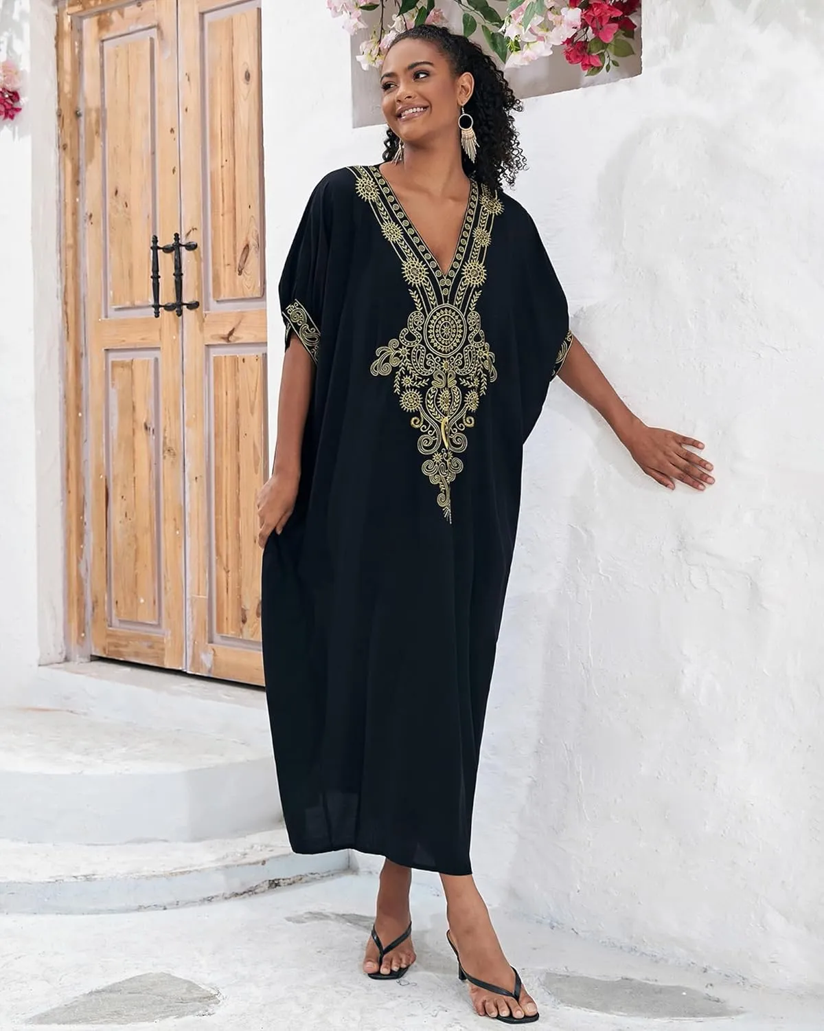 Moroccan Kaftan Dresses for Women Plus Size Caftans Loungewear Embroidered Beach Kaftan Cover up moomoo House Dress