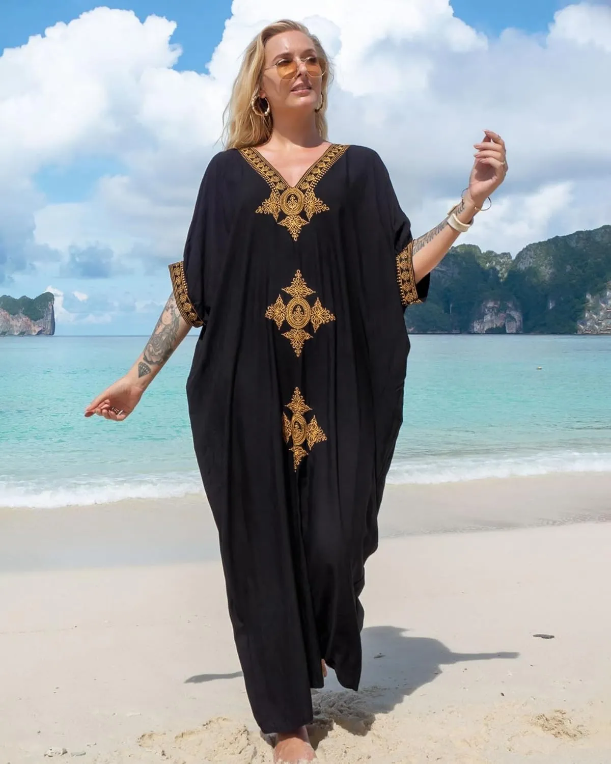 Moroccan Kaftan Dresses for Women Plus Size Caftans Loungewear Embroidered Beach Kaftan Cover up moomoo House Dress