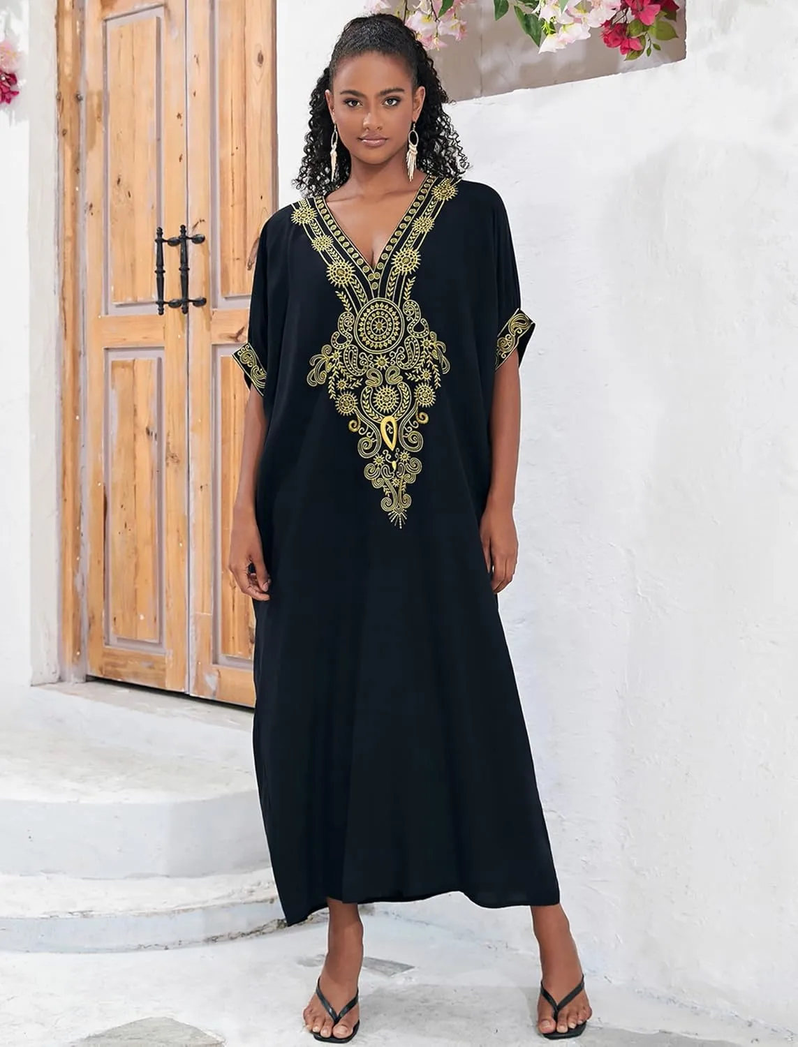 Moroccan Kaftan Dresses for Women Plus Size Caftans Loungewear Embroidered Beach Kaftan Cover up moomoo House Dress
