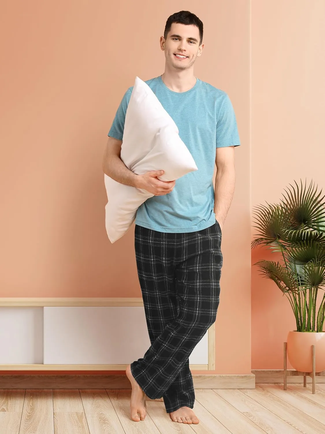 Motarto Men's Pajama Pants Flannel Plaid Pajama Sleep & Lounge PJ Bottoms Warm Sleepwear with Drawstring Pockets