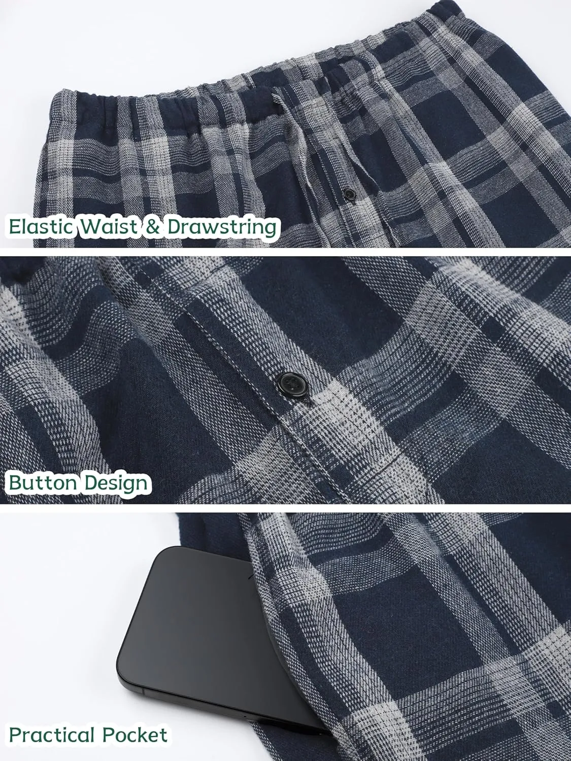 Motarto Men's Pajama Pants Flannel Plaid Pajama Sleep & Lounge PJ Bottoms Warm Sleepwear with Drawstring Pockets