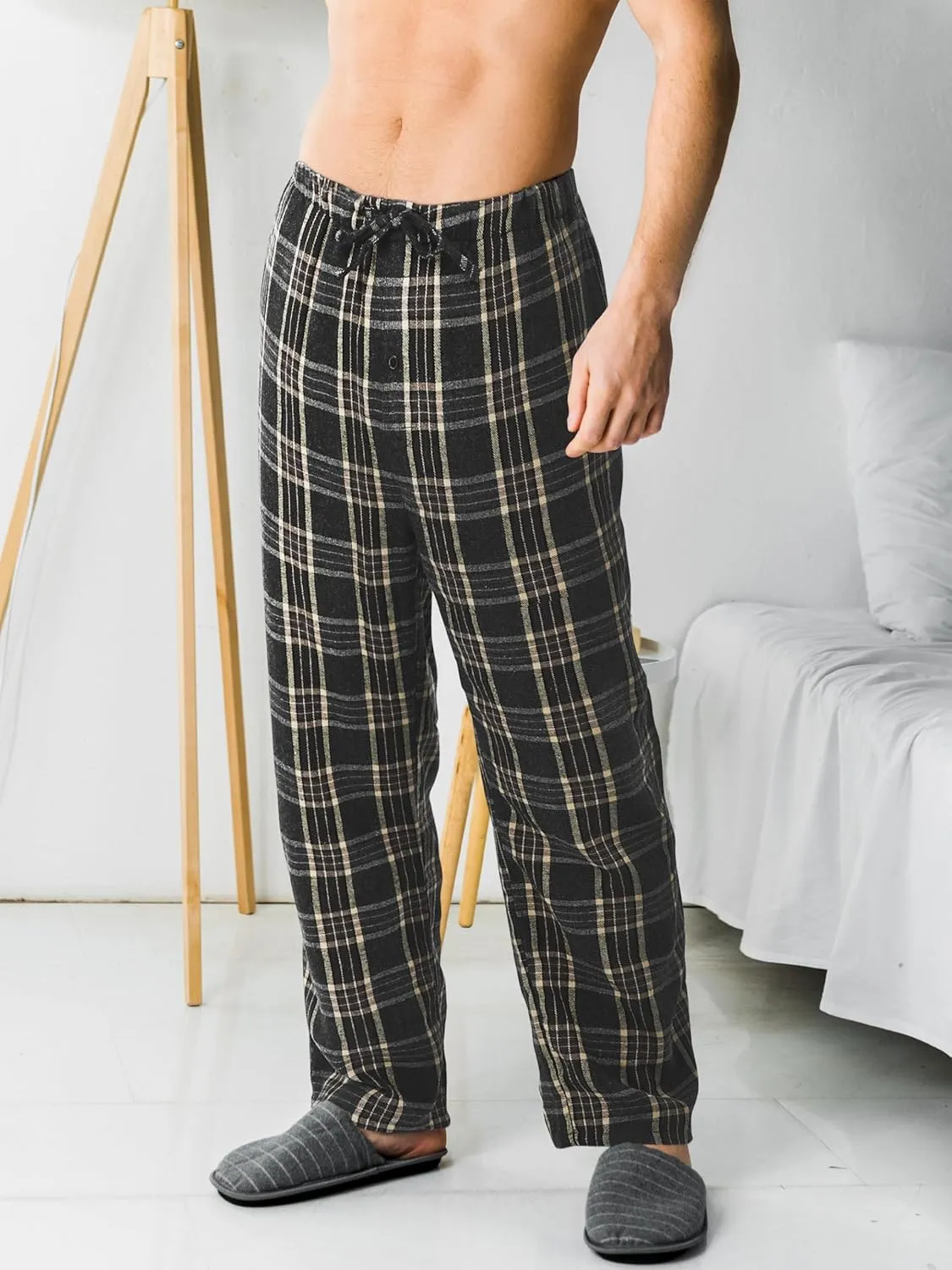 Motarto Men's Pajama Pants Flannel Plaid Pajama Sleep & Lounge PJ Bottoms Warm Sleepwear with Drawstring Pockets