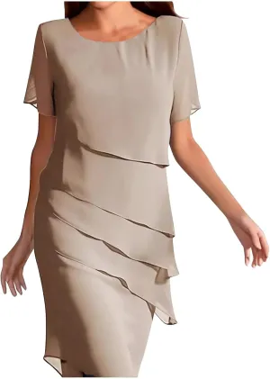 Mother of The Bride Dress for Wedding Summer Flowy Tiered Chiffon Ruffle Midi Evening Gown Mother Groom Dresses