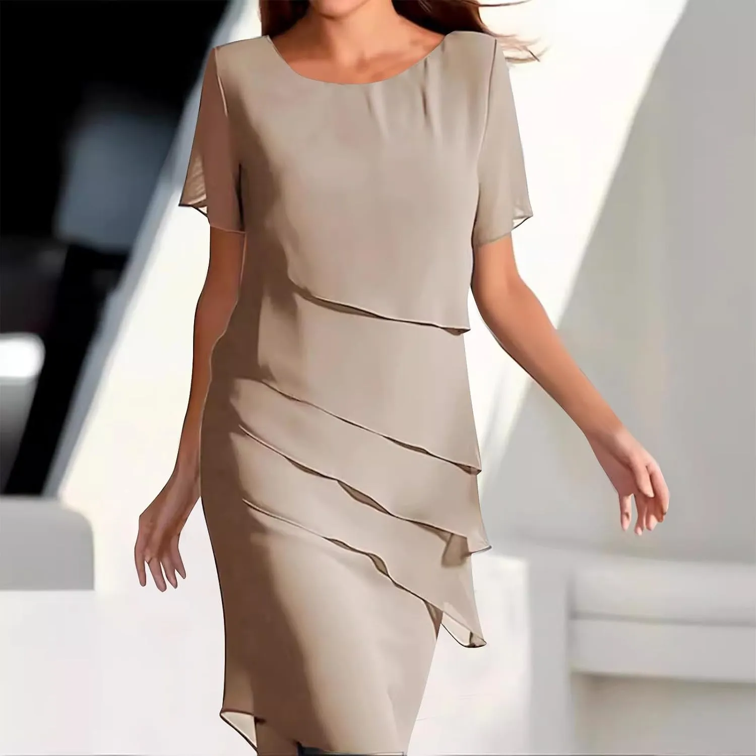 Mother of The Bride Dress for Wedding Summer Flowy Tiered Chiffon Ruffle Midi Evening Gown Mother Groom Dresses