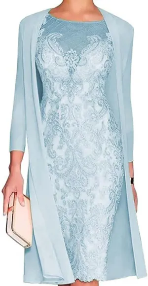Mother of The Bride Dresses 2025 Laces Tea Length Chiffon Gowns 3/4 Sleeves Formal Evening Party Dresses Sky Blue