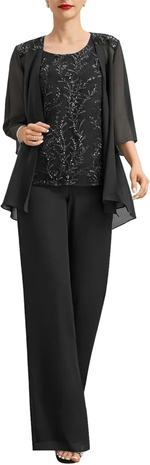 Mother of The Bride Pant Suits for Women Dressy - Lace Chiffon Grandmother of The Bride Dresses with Jacket