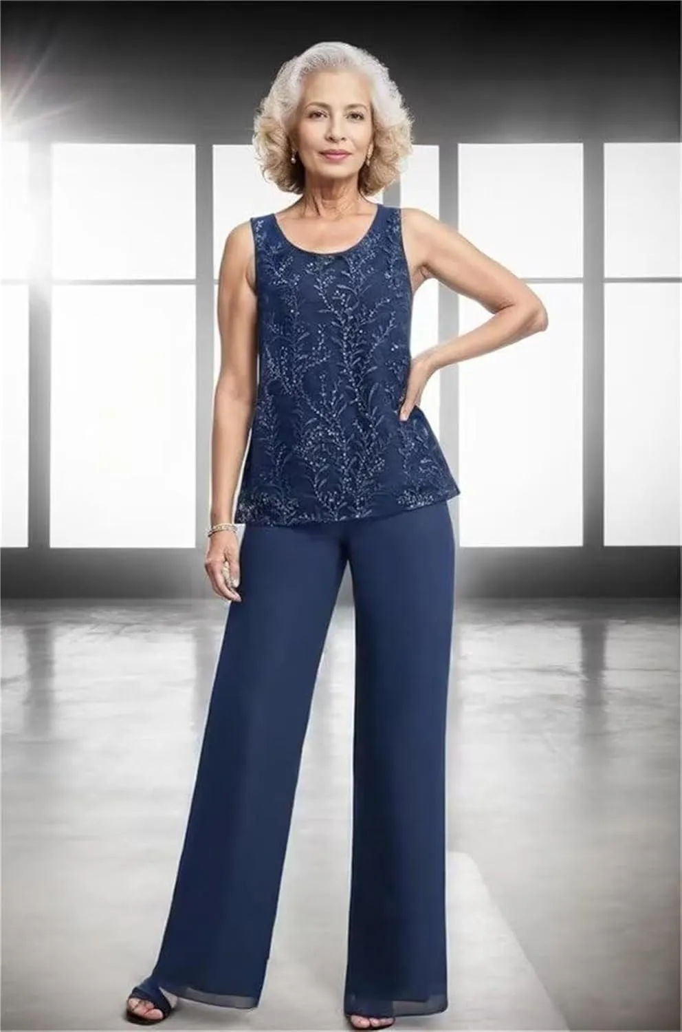 Mother of The Bride Pant Suits for Women Dressy - Lace Chiffon Grandmother of The Bride Dresses with Jacket