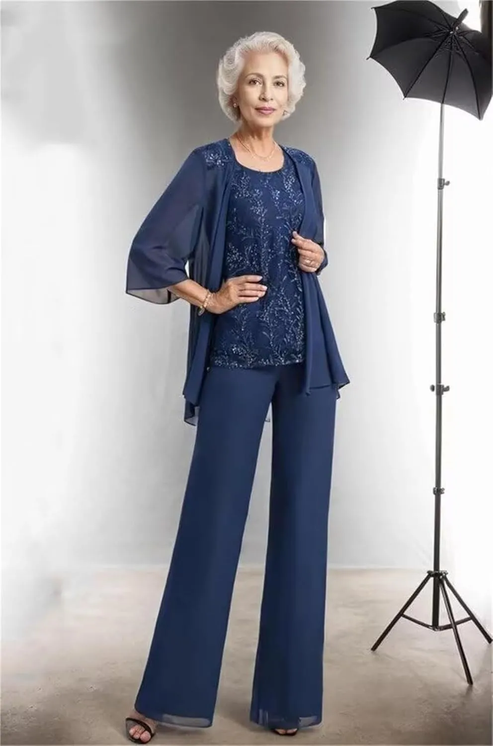 Mother of The Bride Pant Suits for Women Dressy - Lace Chiffon Grandmother of The Bride Dresses with Jacket