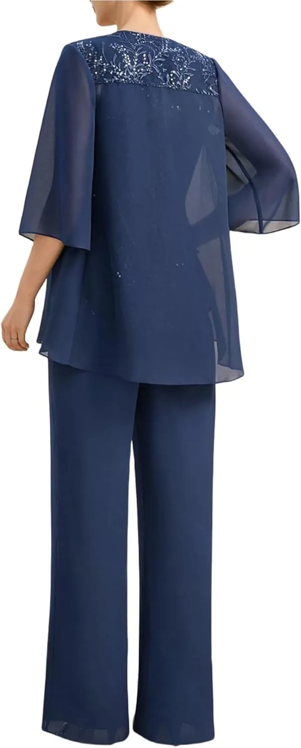 Mother of The Bride Pant Suits for Women Dressy - Lace Chiffon Grandmother of The Bride Dresses with Jacket