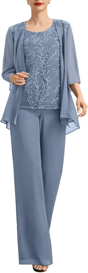 Mother of The Bride Pant Suits for Women Dressy - Lace Chiffon Grandmother of The Bride Dresses with Jacket