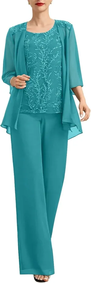 Mother of The Bride Pant Suits for Women Dressy - Lace Chiffon Grandmother of The Bride Dresses with Jacket