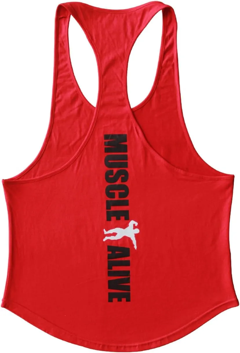 Muscle Alive Mens Bodybuilding Stringer Tank Tops Cotton Racerback Arch Hem