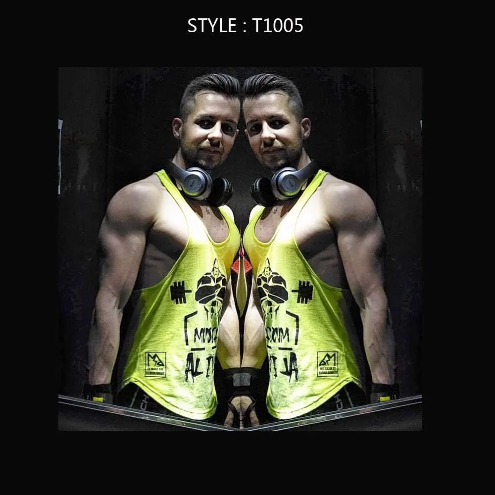 Muscle Alive Mens Bodybuilding Stringer Tank Tops Cotton Racerback Arch Hem