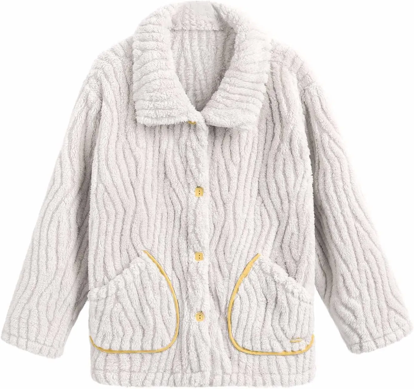 Mzkdieey Women Coral Fleece Pajamas Set Oversized Thicken Loungewear Long Sleeve Lapel Button Down Warm Winter Sleepwear