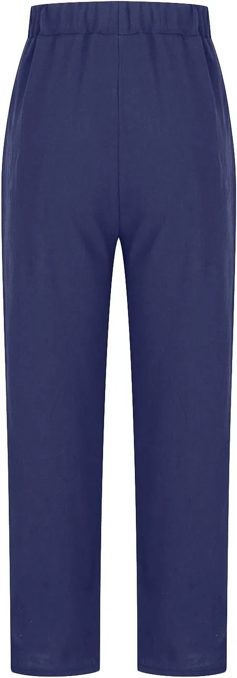 Mzkdieey Womens Casual Cotton Linen Tapered Capri Cargo Pants Summer Loose Elastic Waist Ankle Cropped Trouser with Pockets
