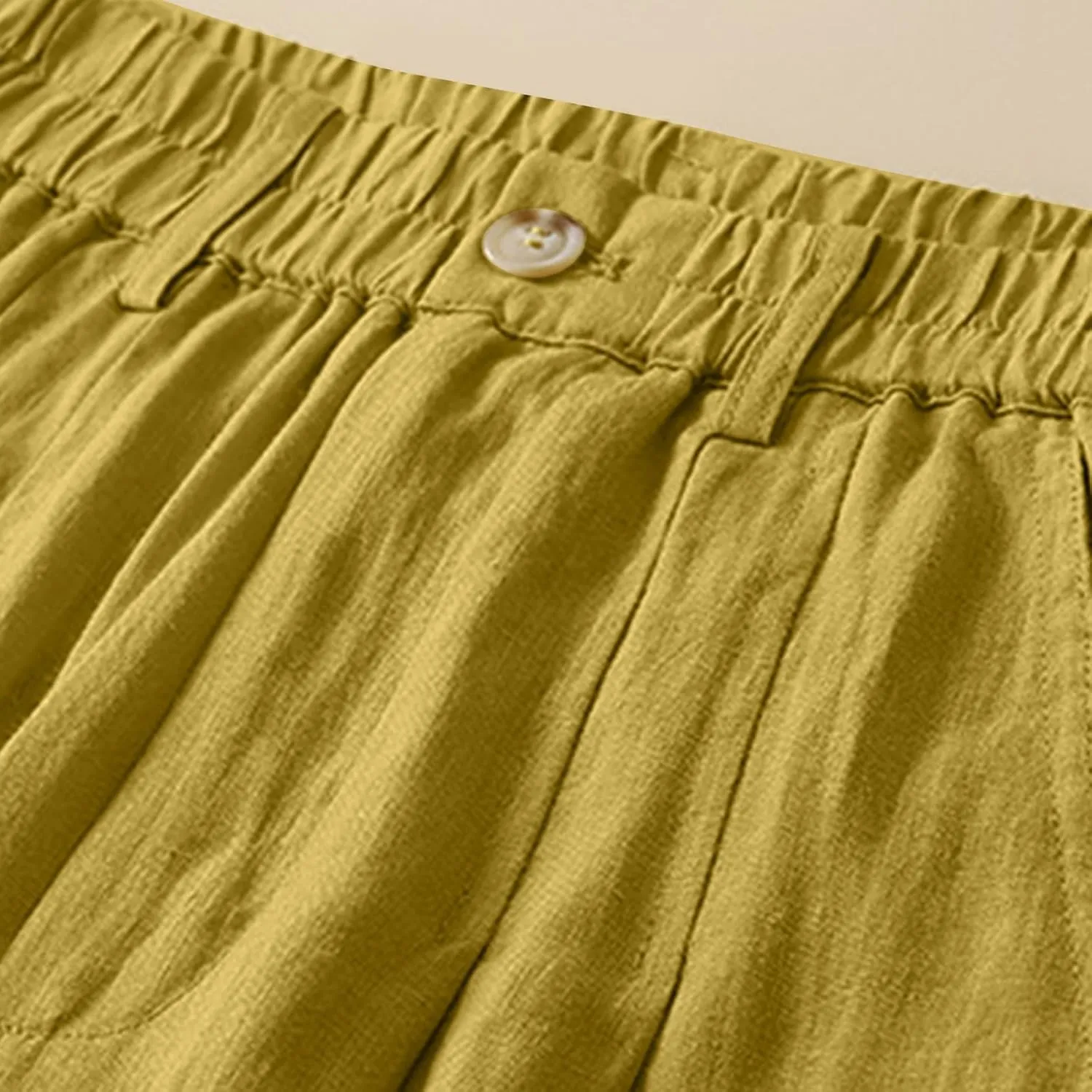 Mzkdieey Women's Cotton Linen Straight Leg Pants Elastic Waist Baggy Casual Trousers with Pockets Summer Beach Lounge Pants