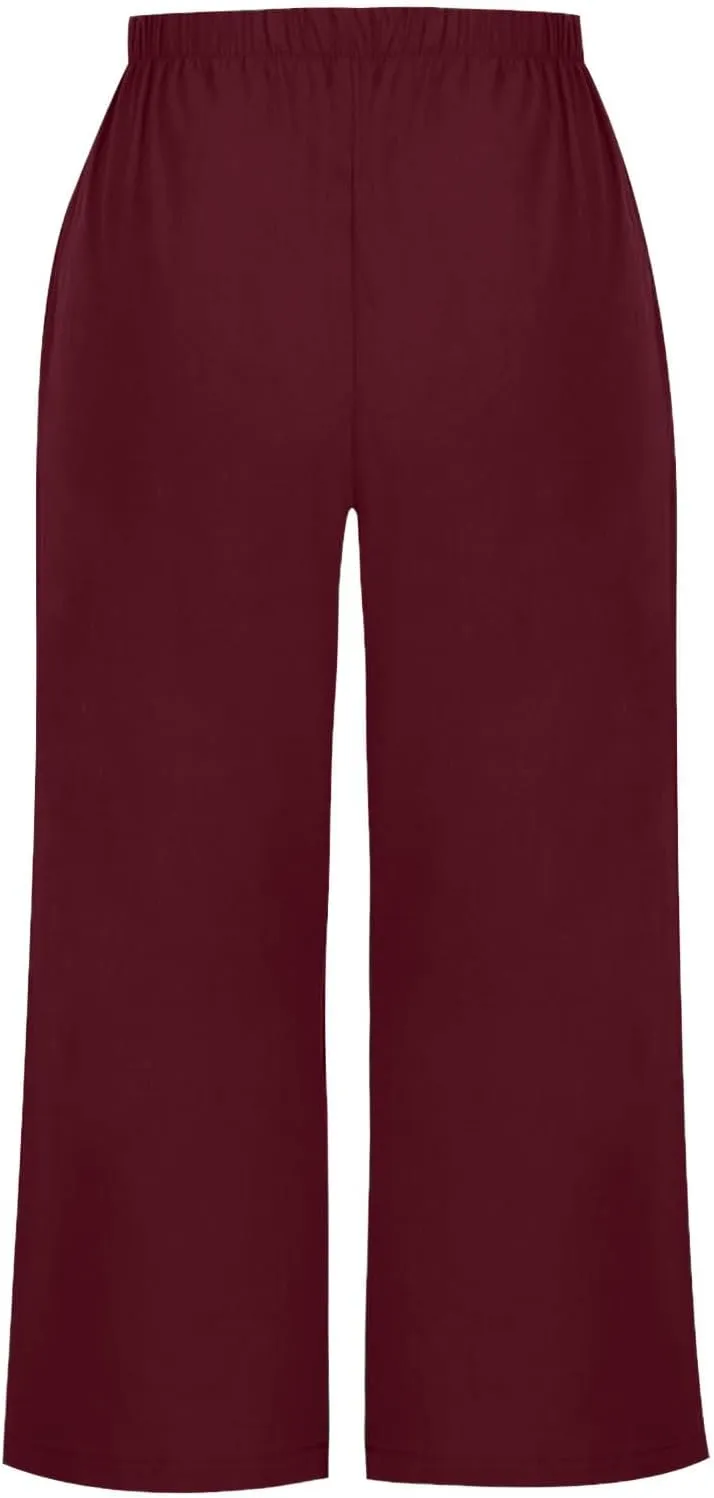 Mzkdieey Women's Cotton Linen Wide Leg Capris Pants Plain High Waist Baggy Cropped Pants Summer Beach Vacation Casual Trouser