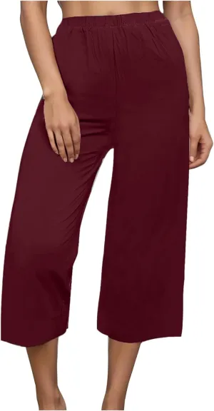 Mzkdieey Women's Cotton Linen Wide Leg Capris Pants Plain High Waist Baggy Cropped Pants Summer Beach Vacation Casual Trouser