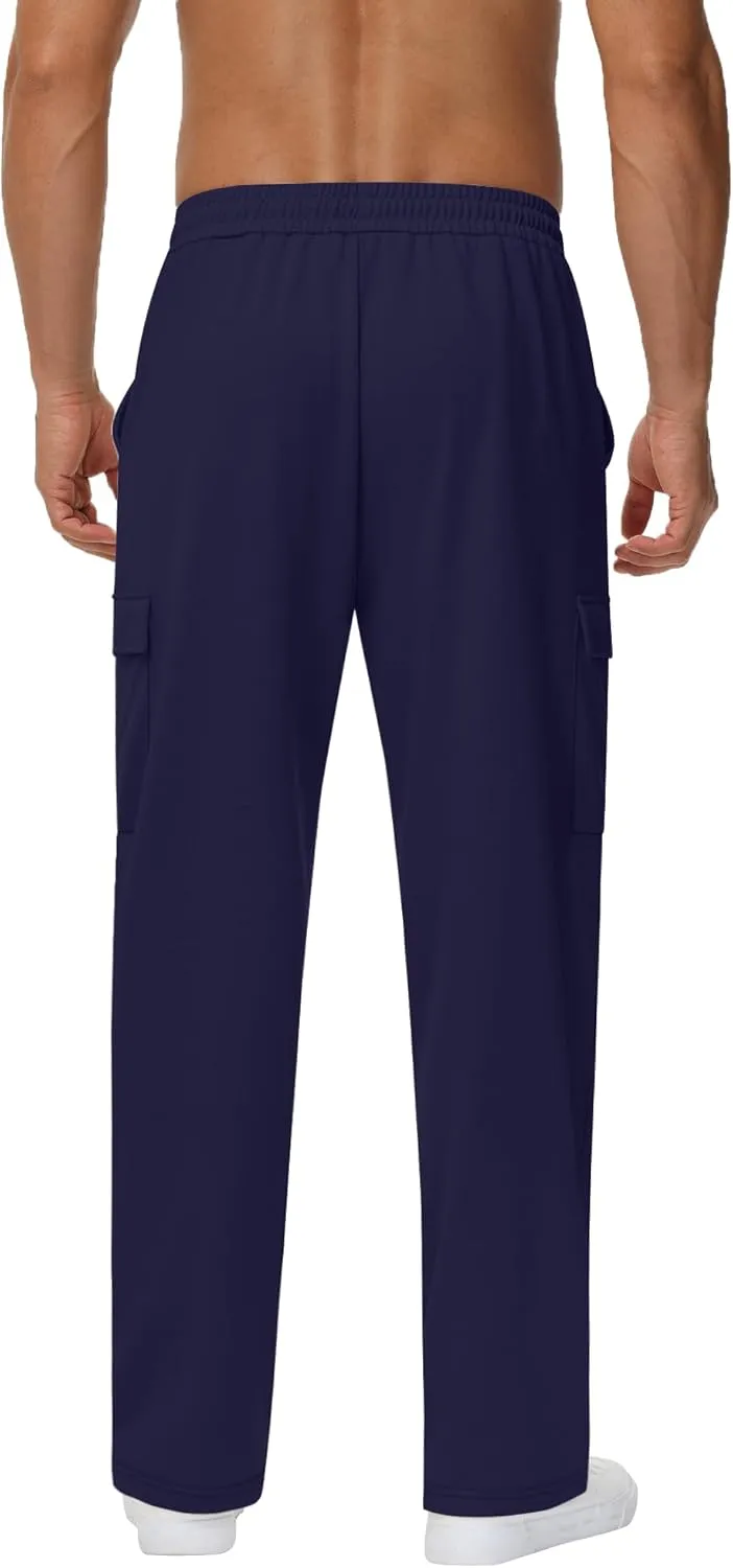 Neer 3 Pack Men's Cargo Sweatpants Baggy Open Bottom Straight Leg Drawstring Joggers Casual Lounge Pants with Pockets