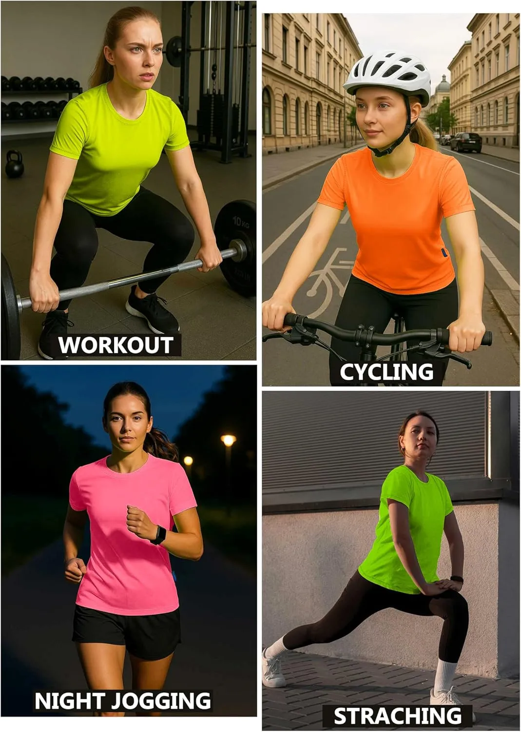 Neon Athletic Dry Fit Shirts Women Casual Short Sleeve Workout Running High Visibility Yoga Tshirt for Womens