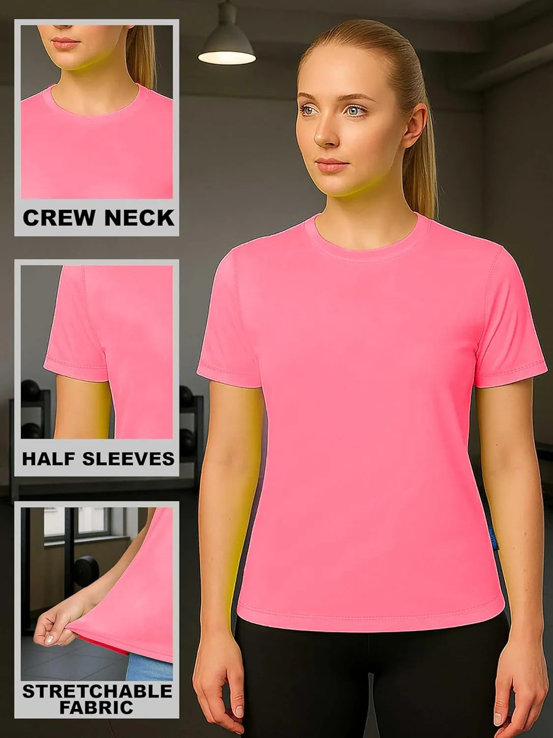 Neon Athletic Dry Fit Shirts Women Casual Short Sleeve Workout Running High Visibility Yoga Tshirt for Womens