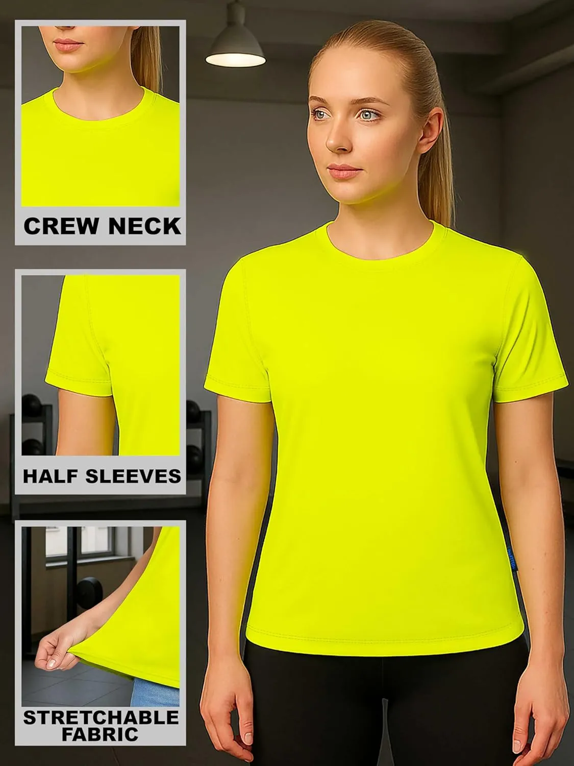 Neon Athletic Dry Fit Shirts Women Casual Short Sleeve Workout Running High Visibility Yoga Tshirt for Womens