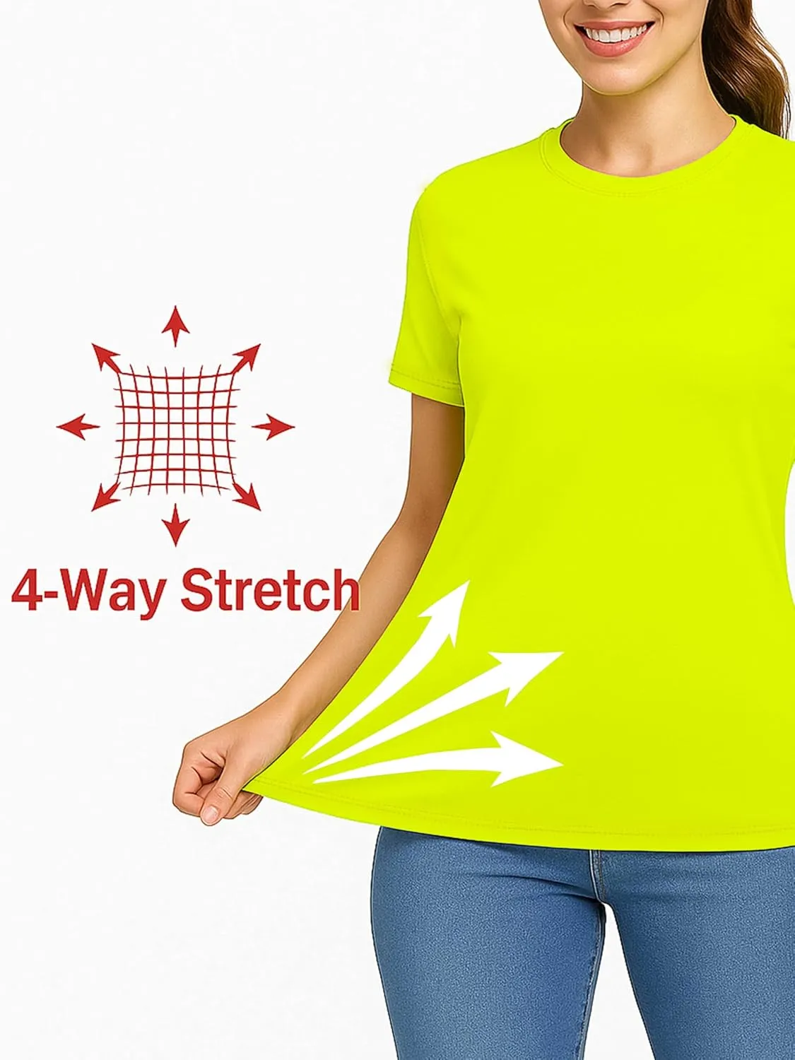 Neon Athletic Dry Fit Shirts Women Casual Short Sleeve Workout Running High Visibility Yoga Tshirt for Womens