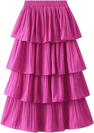 New Women Tiered Pleated High Waist Cake Skirt Lady Casual Dress Female Solid Skirt Fashion Skirts for Women 2024