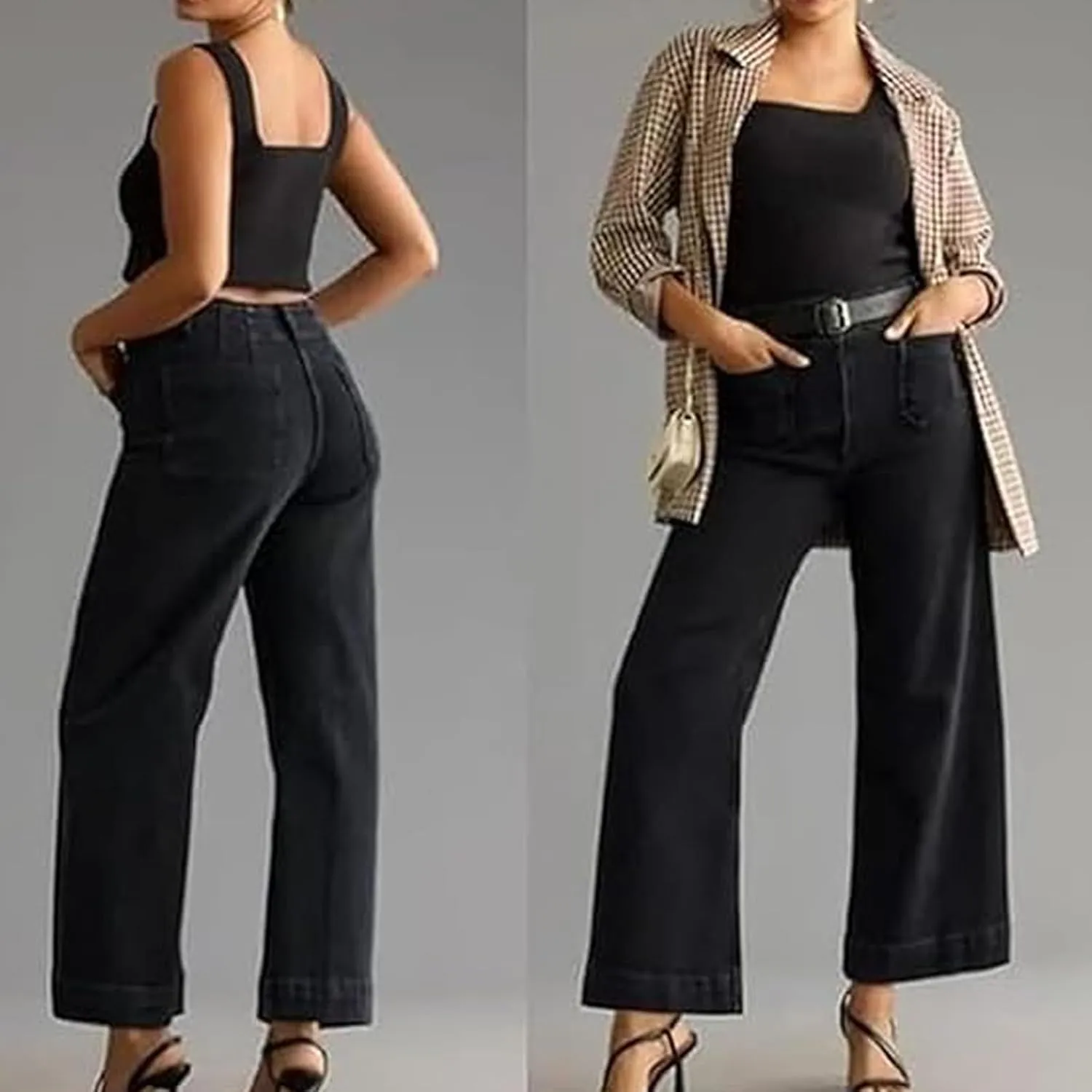 Obormi Jeans for WomenTummy Control Cropped Wide-Leg JeansHigh Waist Cropped Pants for Women