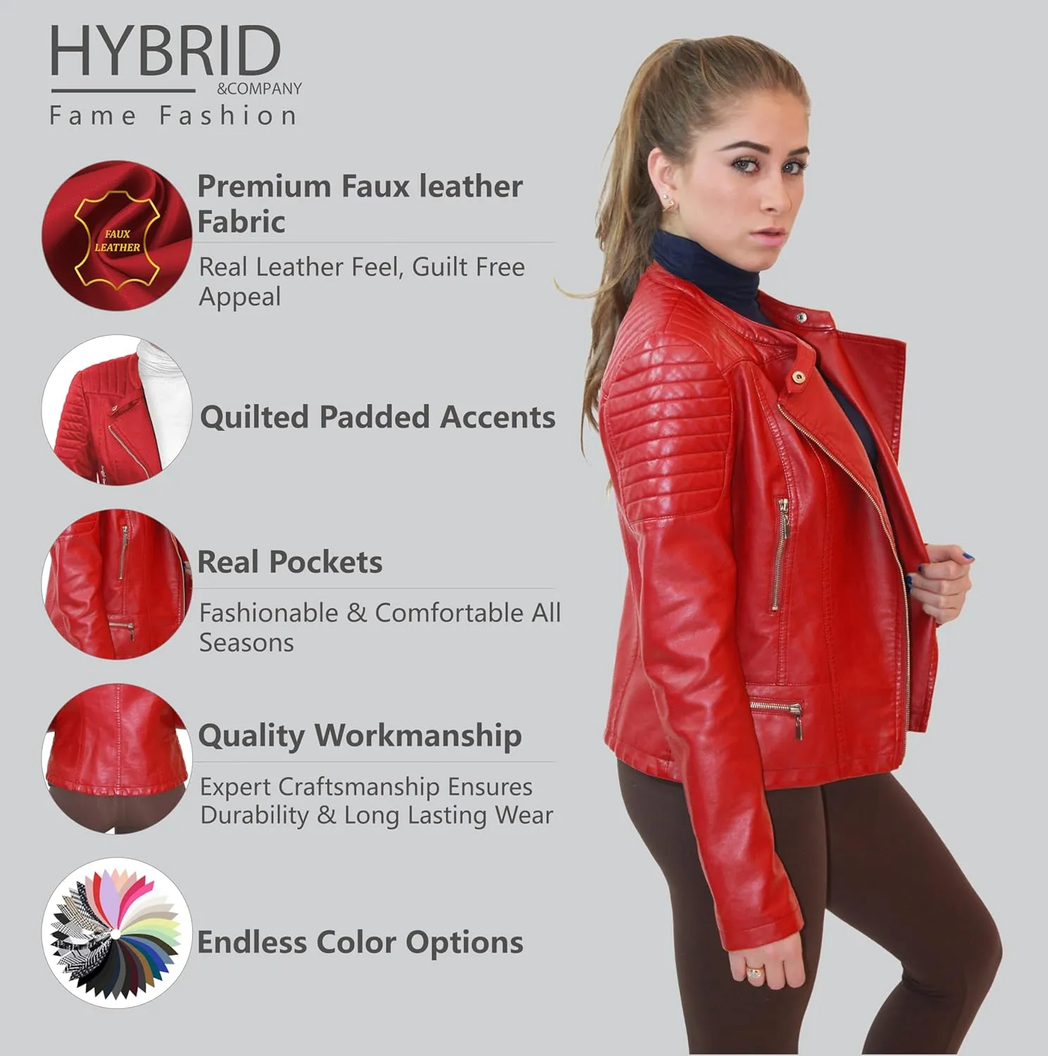 Olivia Miller Womens Faux Leather Zip Up Moto Biker Jacket