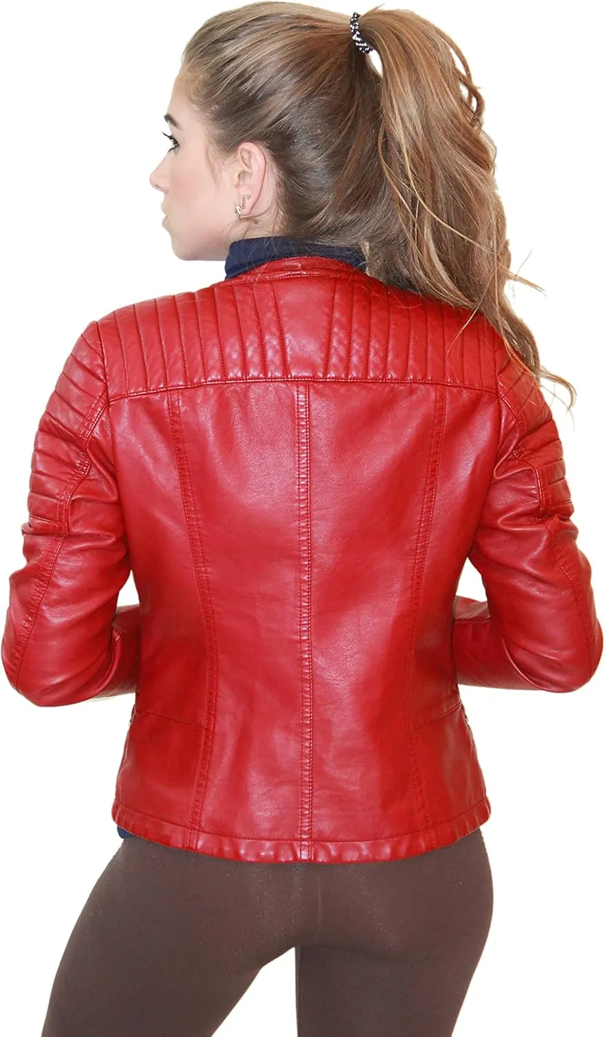 Olivia Miller Womens Faux Leather Zip Up Moto Biker Jacket