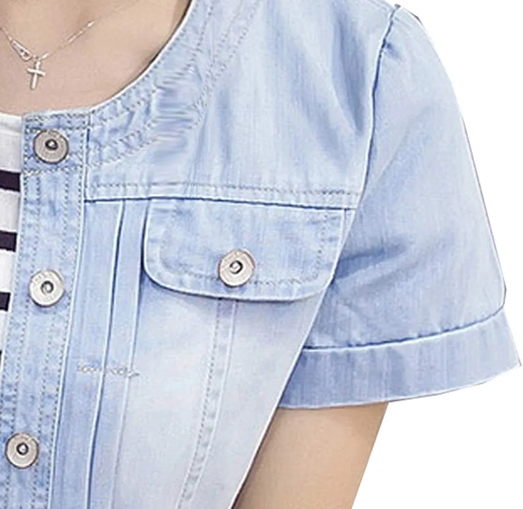 Only Faith Summer Womens Crew-neck Denim Jacket Short Sleeve Jean Coat Tops