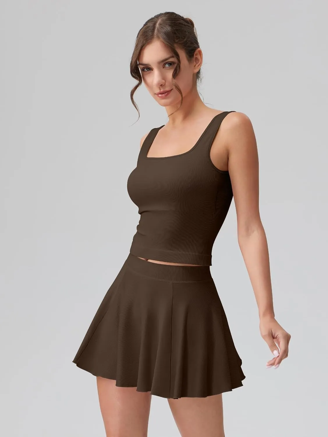 OQQ Women's 2 Piece Mini Skirt Sets Casual Summer Knit Cropped Tank Top with Sport Bra High Waisted Mini Skirts Outfit