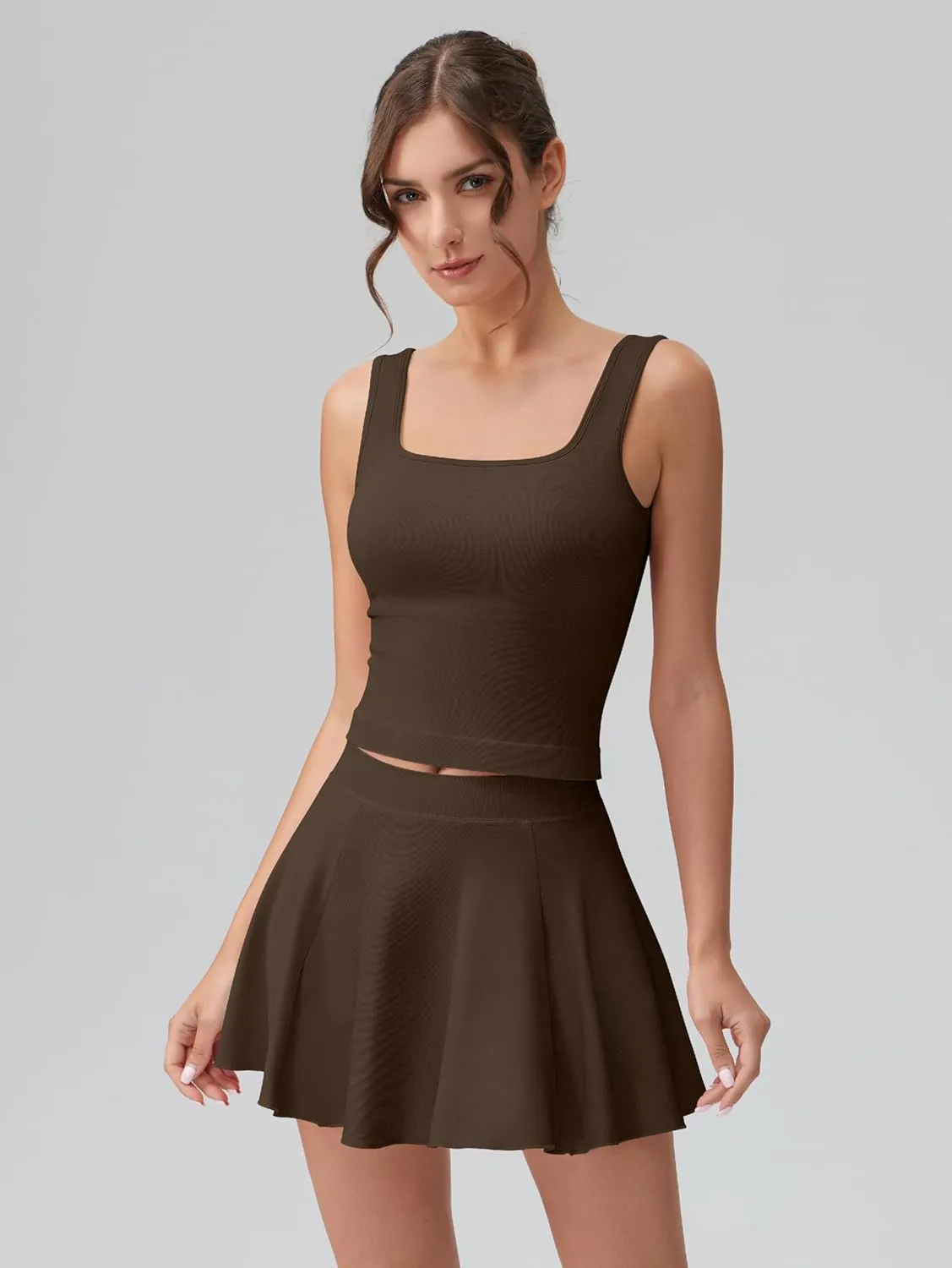 OQQ Women's 2 Piece Mini Skirt Sets Casual Summer Knit Cropped Tank Top with Sport Bra High Waisted Mini Skirts Outfit