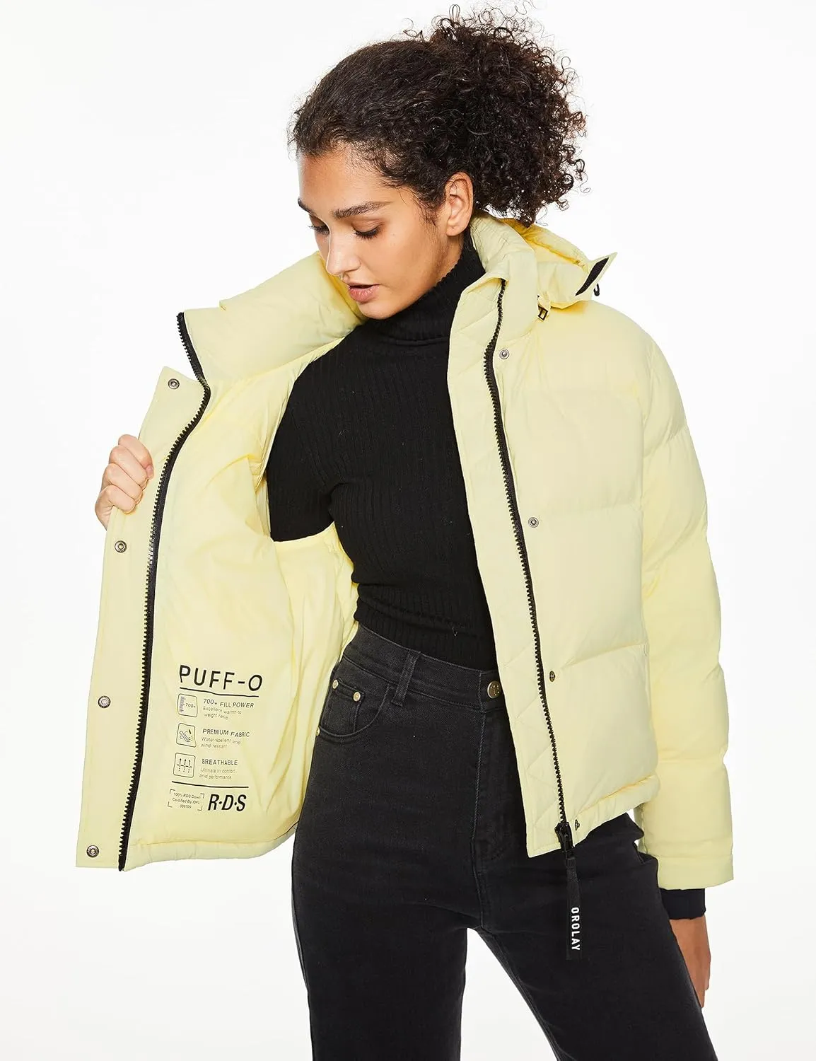 Orolay Women's Cropped Puffer Jacket Short Down Coat Thickened Winter with Detachable Hood