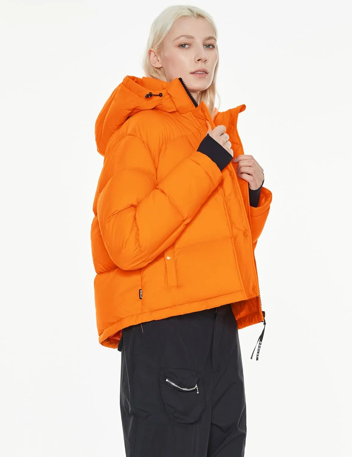 Orolay Women's Cropped Puffer Jacket Short Down Coat Thickened Winter with Detachable Hood