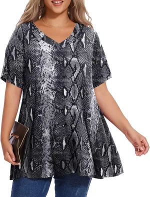 OVERWORETY Women's Plus Size T-Shirt Short Sleeve Lapel V Neck Loose Fitted Polo Tunic Tops