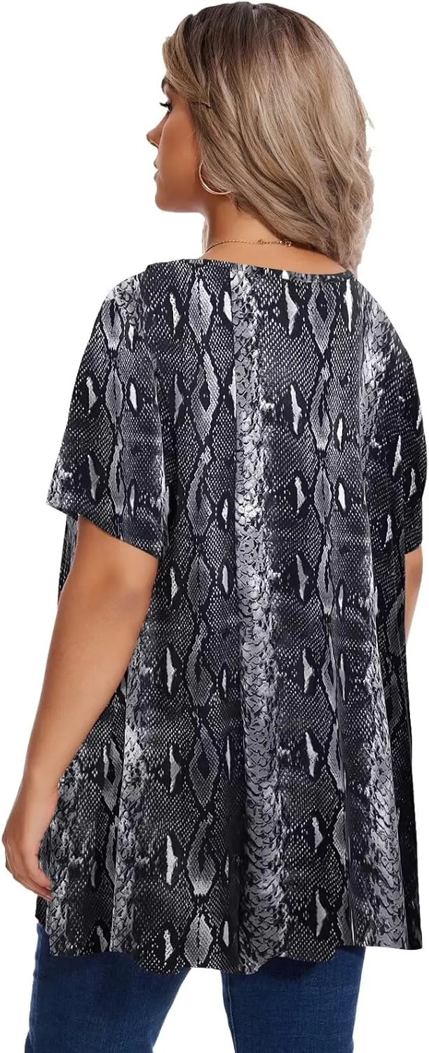OVERWORETY Women's Plus Size T-Shirt Short Sleeve Lapel V Neck Loose Fitted Polo Tunic Tops