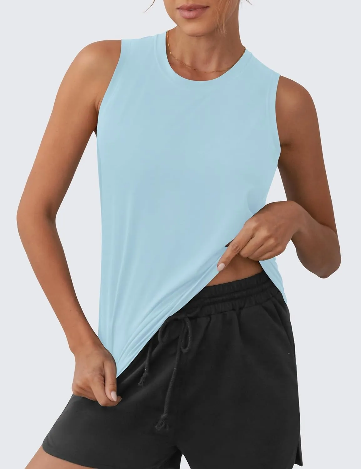 OYANUS Women's Summer Workout Tops Sleeveless Racerback Athletic Tank Top High Neck Loose Fit Running Gym Yoga Shirts