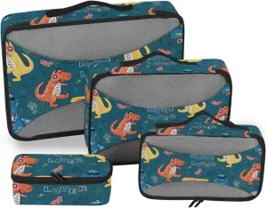 Packing Cube Set of 4 Luggage Bags Organizers Travel Bag Organizer for Luggage Packing Cubed Music Dinosaur