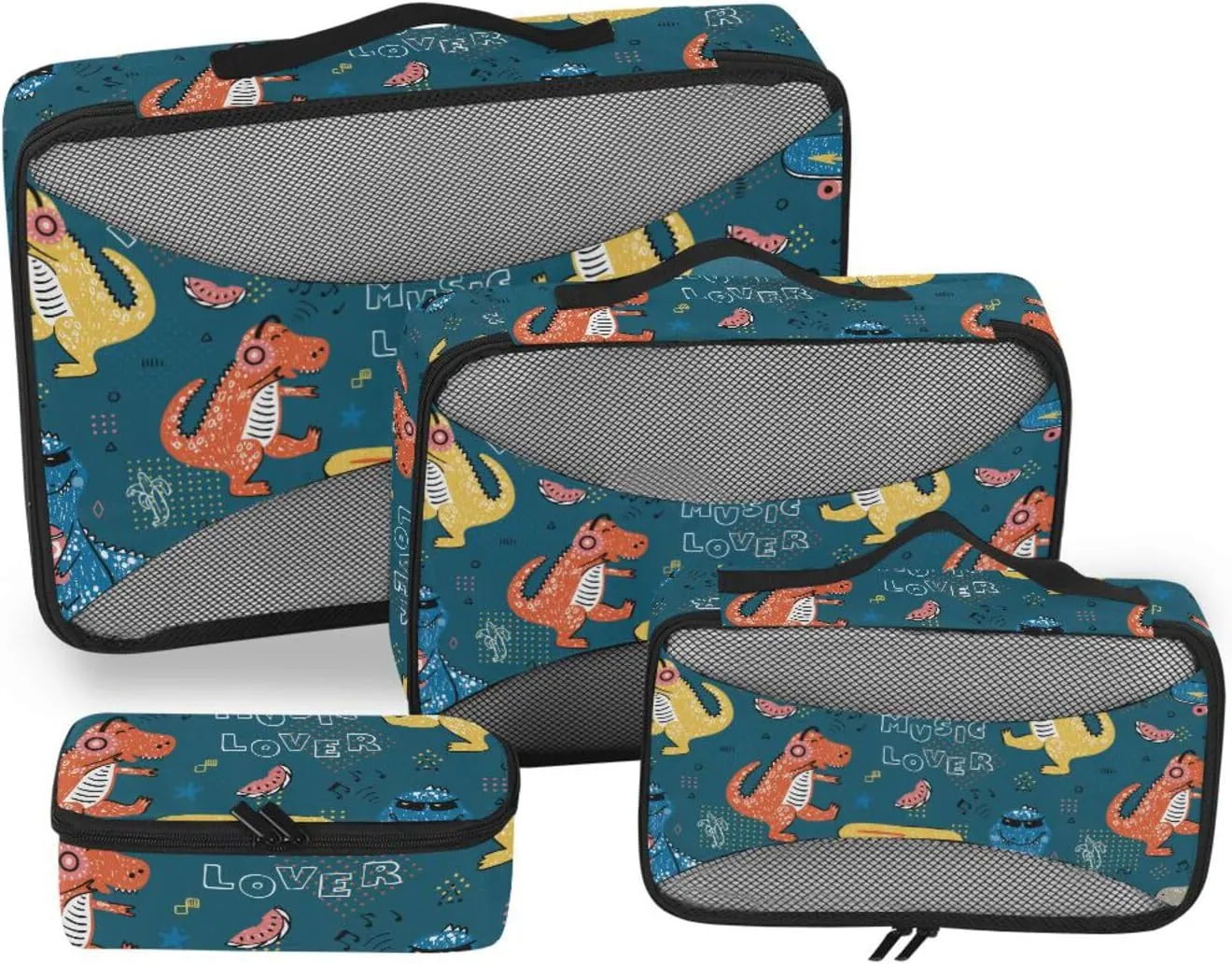 Packing Cube Set of 4 Luggage Bags Organizers Travel Bag Organizer for Luggage Packing Cubed Music Dinosaur