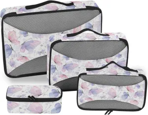Packing Cube Set of 4 Luggage Organizer Bags Packing Cubes Travel Oacking Cubes Pink Lilac Butterflies