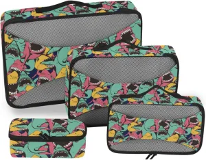 Packing Cubes for Suitcases 4 Set Luggage Organizers for Suitcase Travel Cubes for Packing Carry on Bag Packing Cubea Angry Shark Pattern