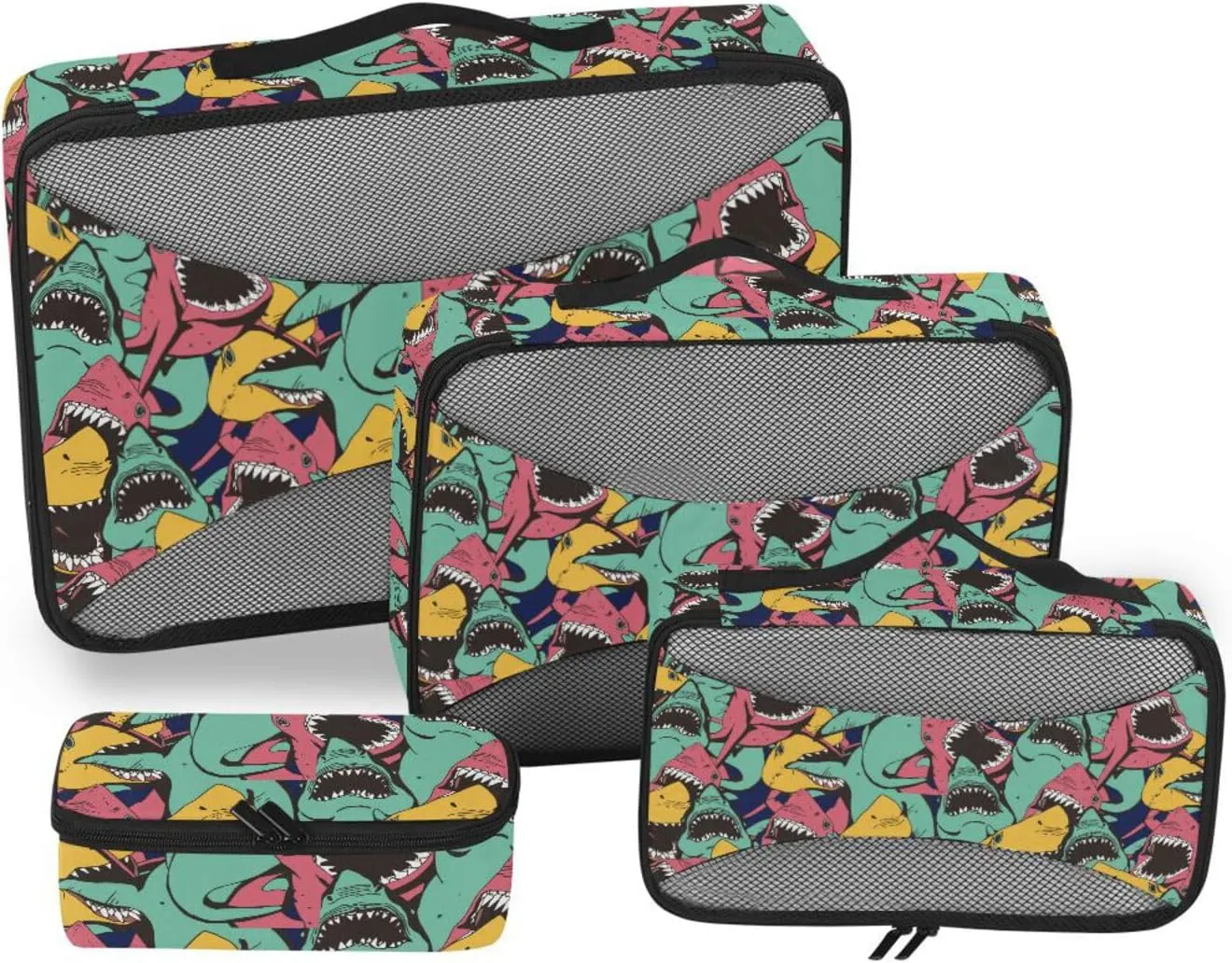 Packing Cubes for Suitcases 4 Set Luggage Organizers for Suitcase Travel Cubes for Packing Carry on Bag Packing Cubea Angry Shark Pattern