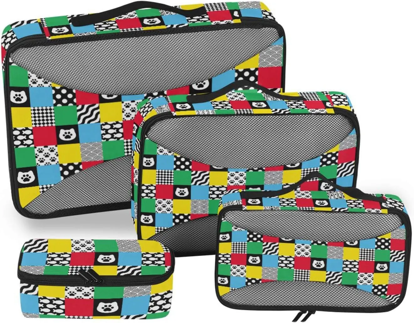 Packing Cubes for Travel 4 Set Suitcase Organizer Bags Luggage Packing Organizers Packing Cube Cat Kitten Check