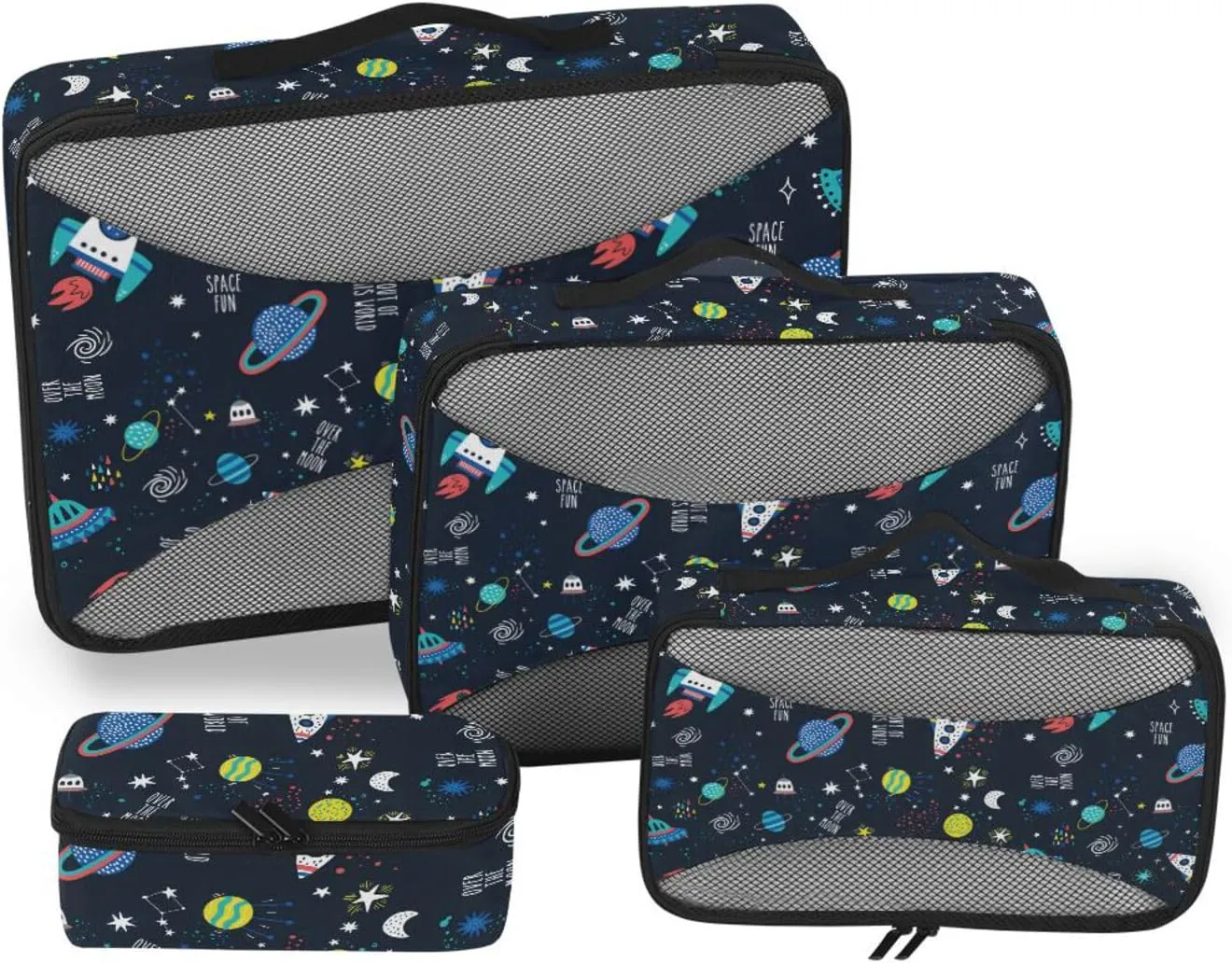 Packing Cubes for Travel 4 Set Suitcase Organizer Packing Organizers for Luggage Packing Cunes Cartoon ROCKETS Planet