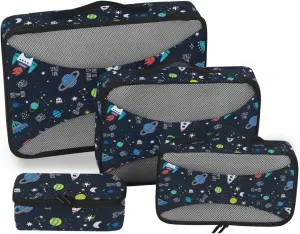 Packing Cubes for Travel 4 Set Suitcase Organizer Packing Organizers for Luggage Packing Cunes Cartoon ROCKETS Planet